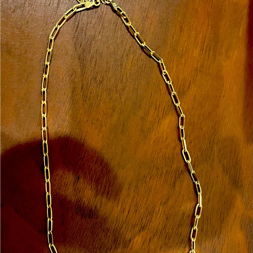 Gold filled gold paper clip chain necklace. 16 in with extender to 18 in